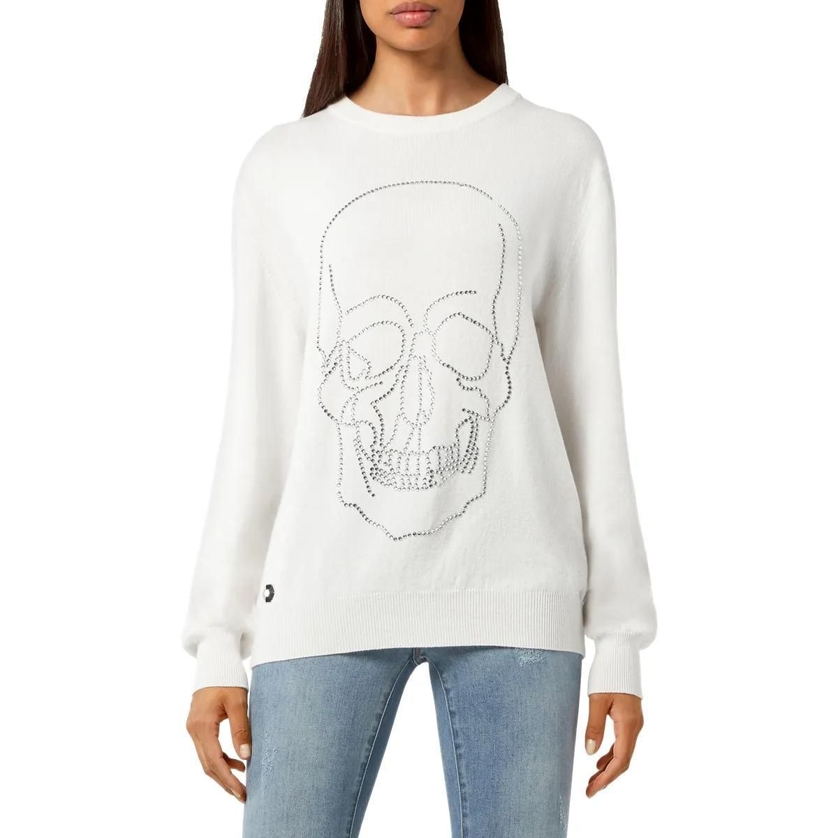 Philipp Plein - Rundhalspullover Mit Schmucksteinen - Größe L - weiß