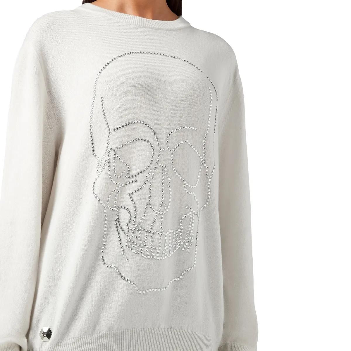 Philipp Plein - Rundhalspullover Mit Schmucksteinen - Größe L - weiß