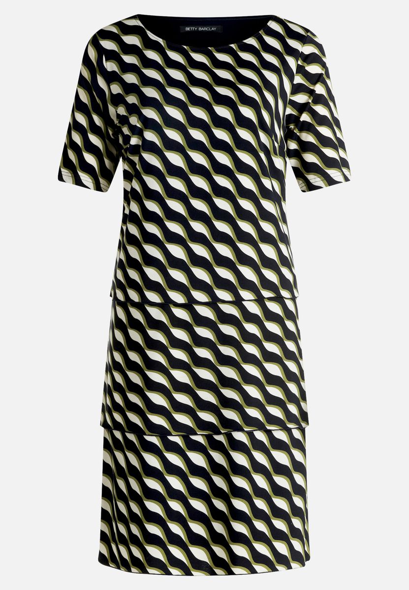 Stufenkleid mit Blätterprint und kurzen Ärmeln