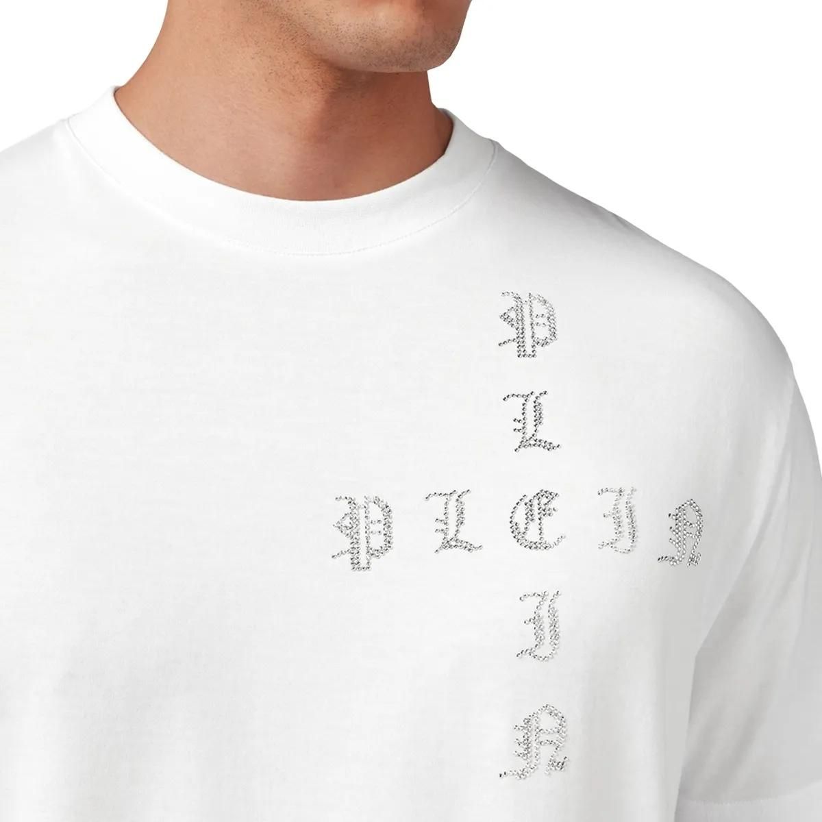 Philipp Plein - T-Shirt Gothic Plein Mit Schmucksteinen - Größe 3XL - weiß