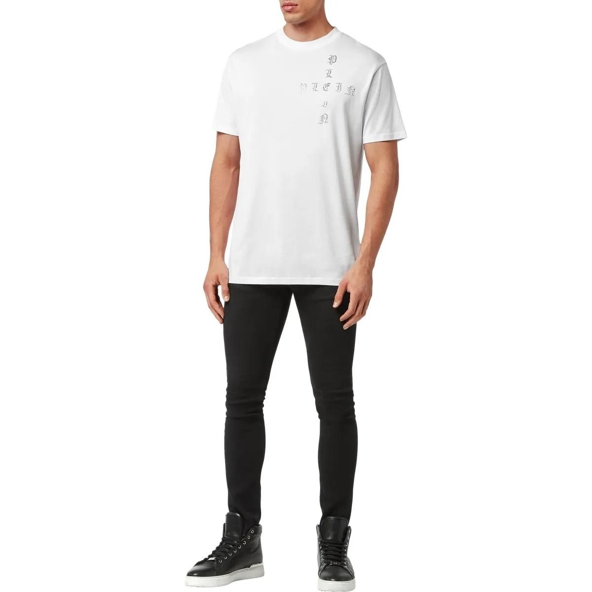 Philipp Plein - T-Shirt Gothic Plein Mit Schmucksteinen - Größe 3XL - weiß