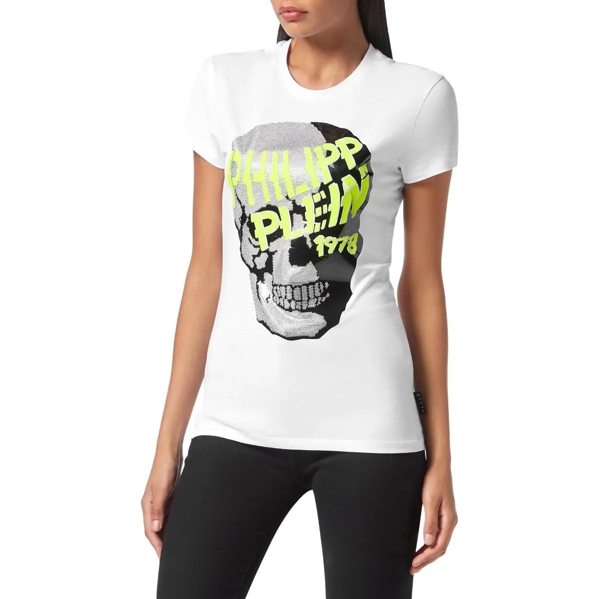 Philipp Plein - T-Shirt Skull Mit Schmucksteinen - Größe L - weiß