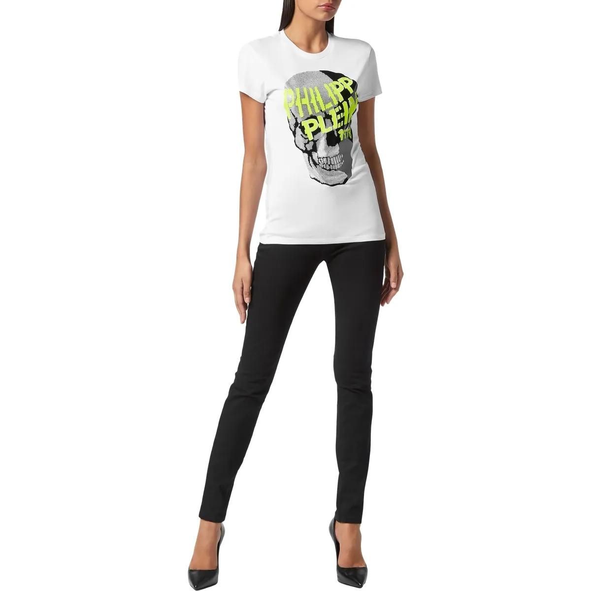 Philipp Plein - T-Shirt Skull Mit Schmucksteinen - Größe L - weiß