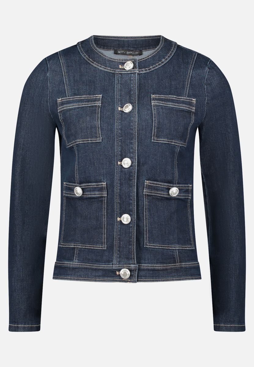 Kurze Jeansjacke mit silberfarbenen Knöpfen