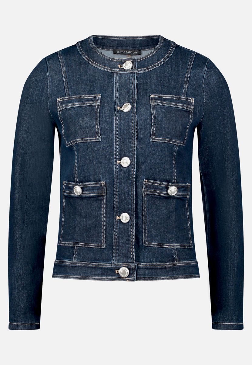 Kurze Jeansjacke mit silberfarbenen Knöpfen