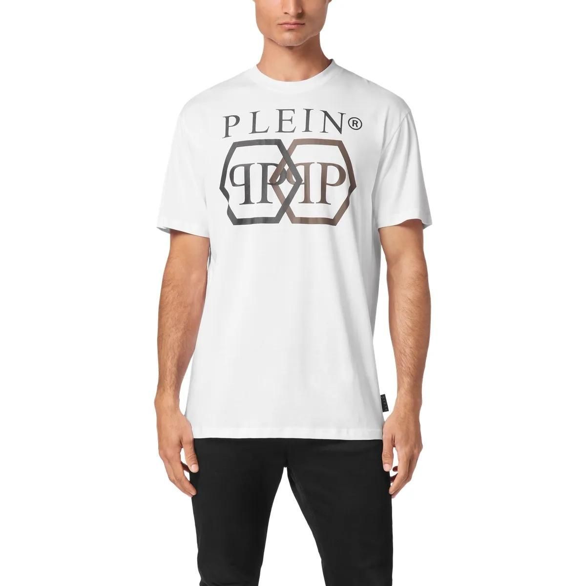 Philipp Plein - T-Shirt Hexagon Mit Schmucksteinen - Größe 3XL - weiß