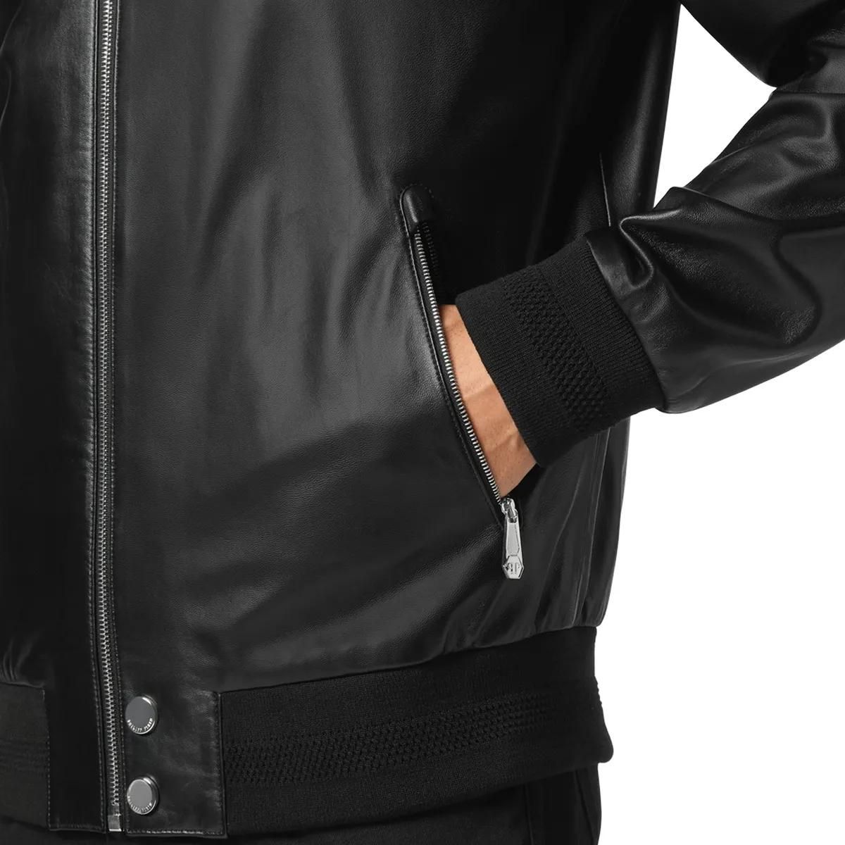 Philipp Plein - Leder-Bomber Iconic Plein - Größe L - schwarz