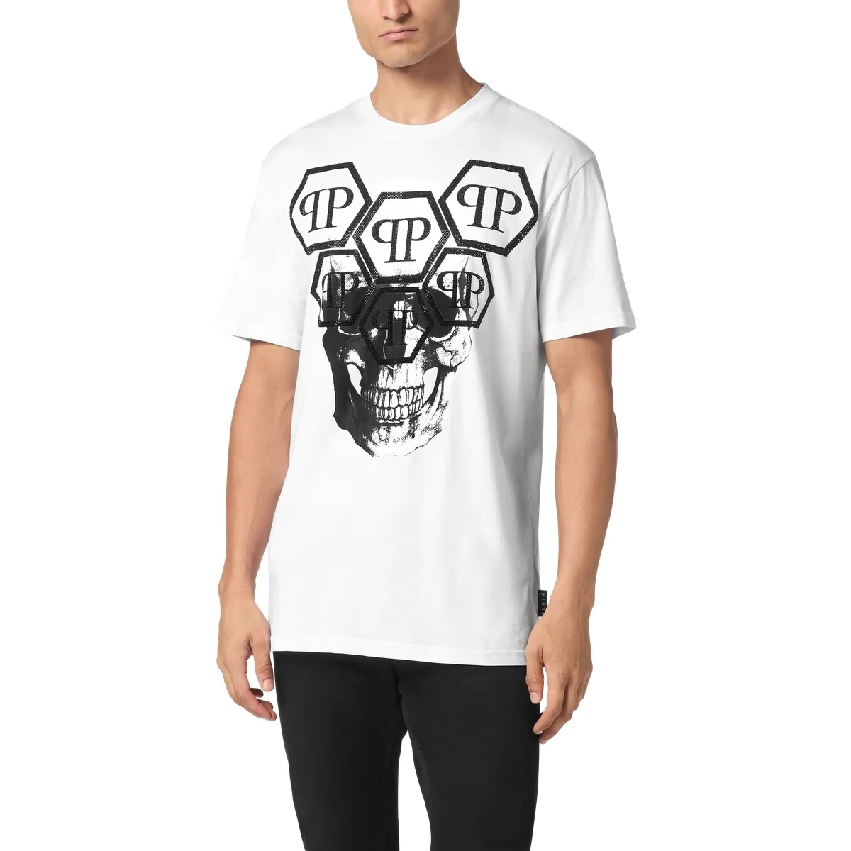 Philipp Plein - T-Shirt Skull Mit Schmucksteinen - Größe 3XL - weiß