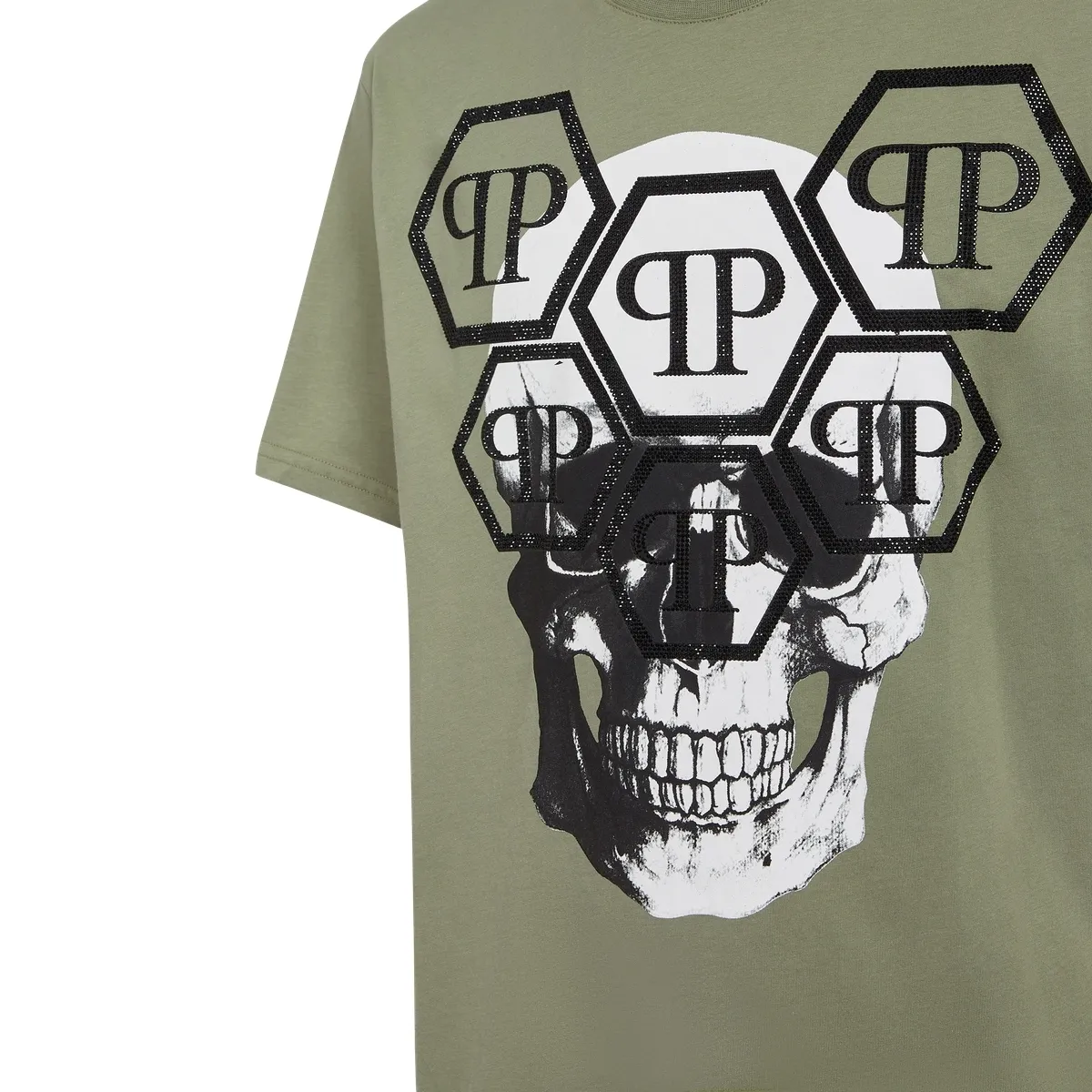 Philipp Plein - T-Shirt Skull Mit Schmucksteinen - Größe 3XL - grün