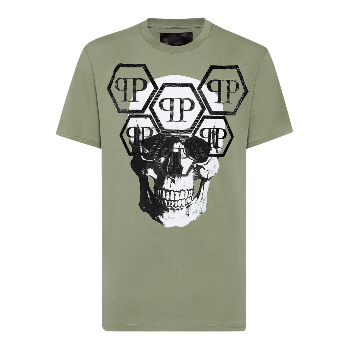 Philipp Plein - T-Shirt Skull Mit Schmucksteinen - Größe 3XL - grün