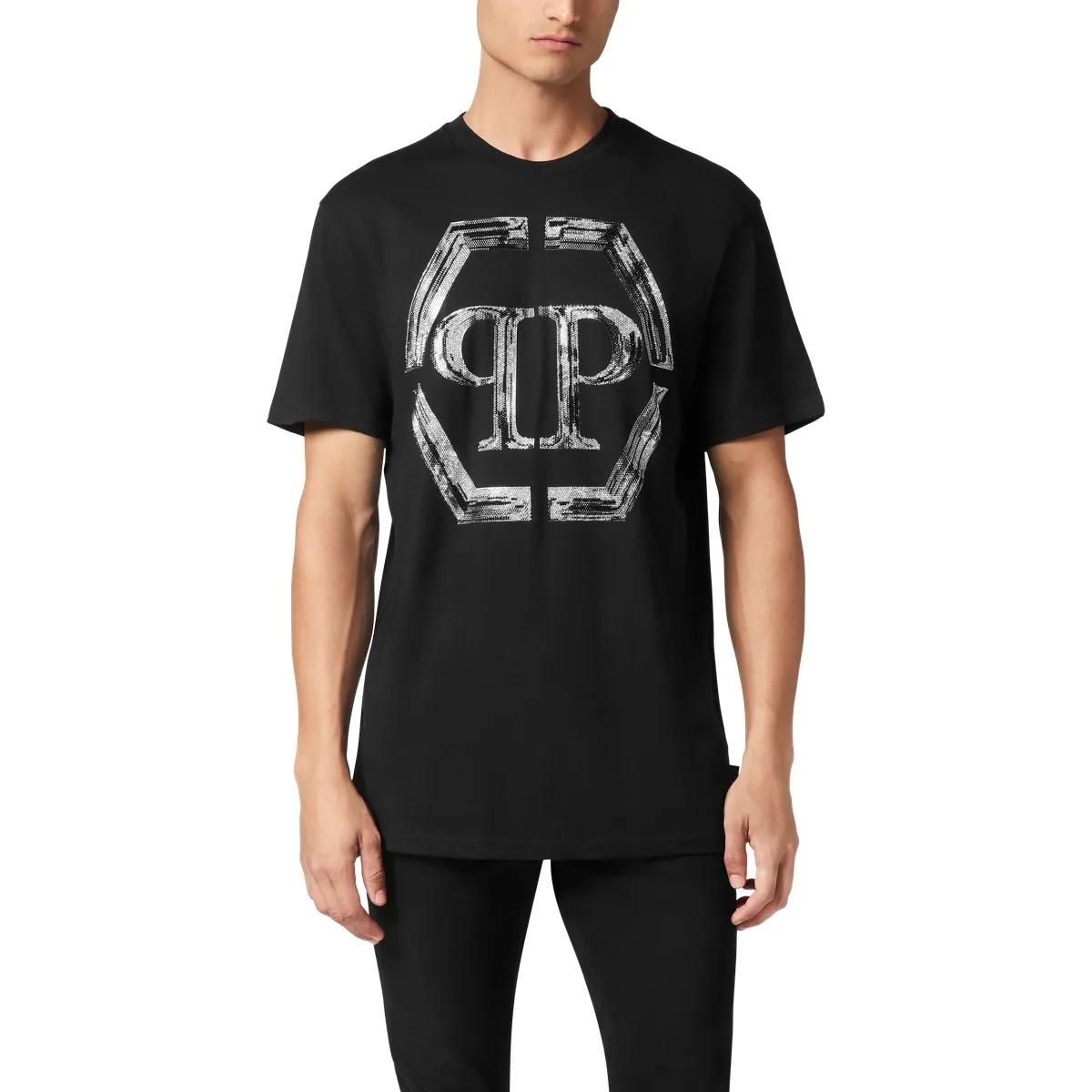 Philipp Plein - T-Shirt Hexagon Mit Schmucksteinen - Größe 3XL - schwarz