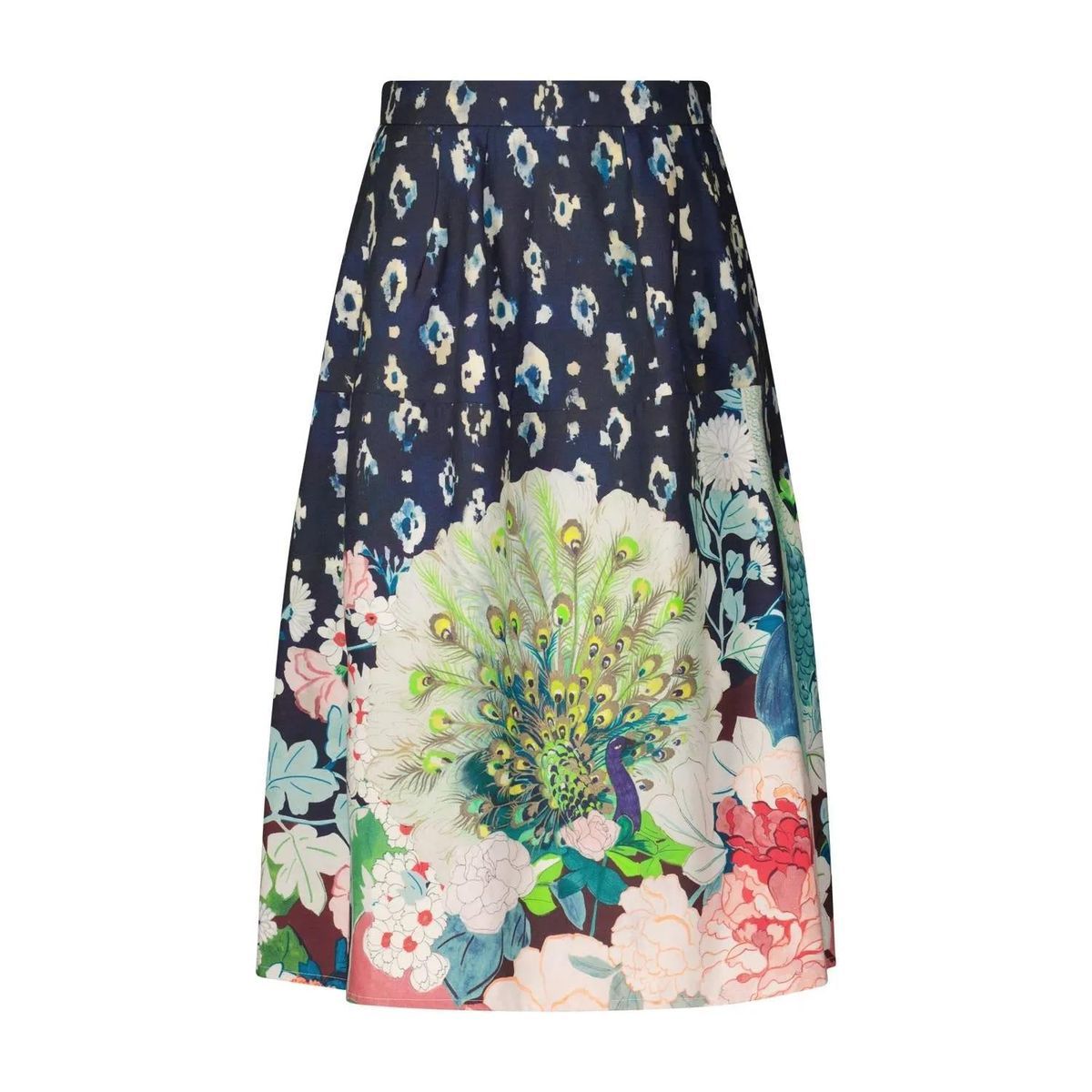 STELLA FOREST - Midirock Beatrice mit Flora-Fauna-Muster - Größe 34 - blau