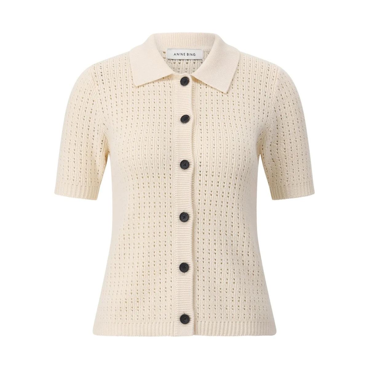 Anine Bing - Kurzarm-Strickjacke Alexis - Größe L - creme
