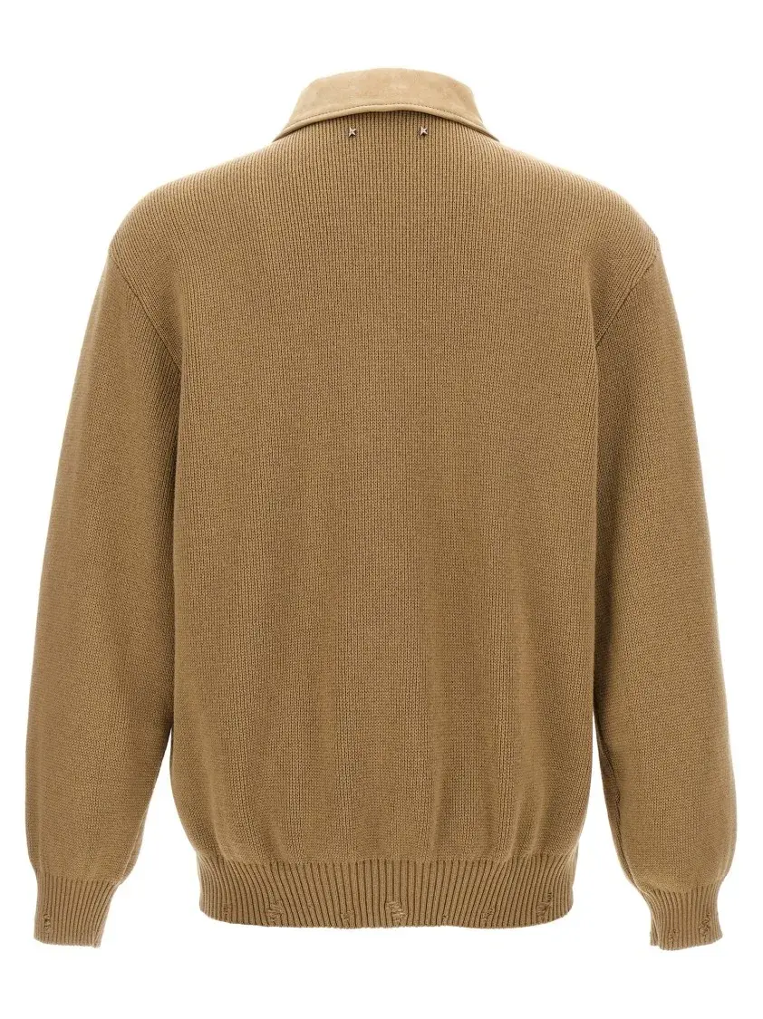 Golden Goose - Lederjacke mit Ärmeln und Rücken aus Wollmischun - Größe 46 - beige