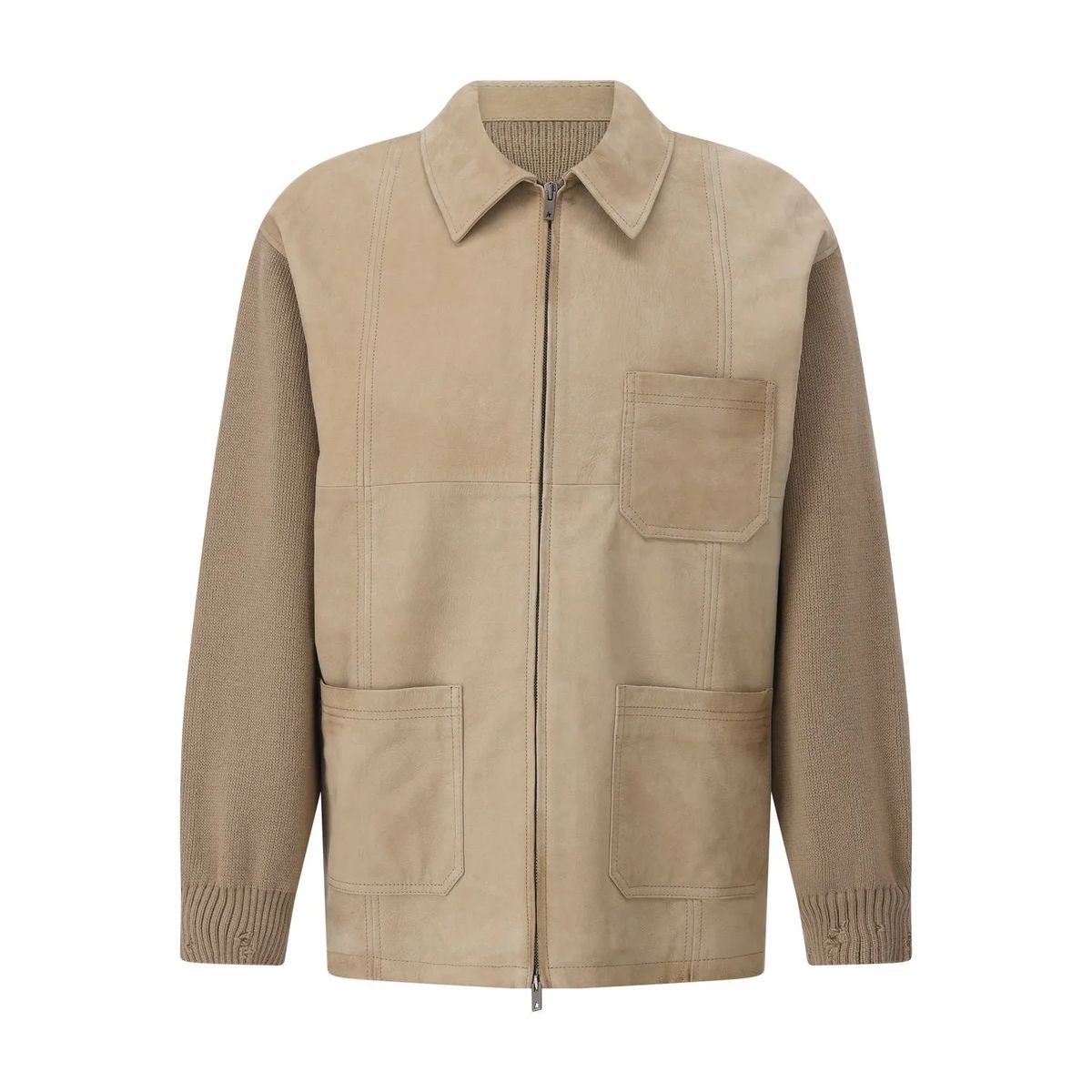 Golden Goose - Lederjacke mit Ärmeln und Rücken aus Wollmischun - Größe 46 - beige