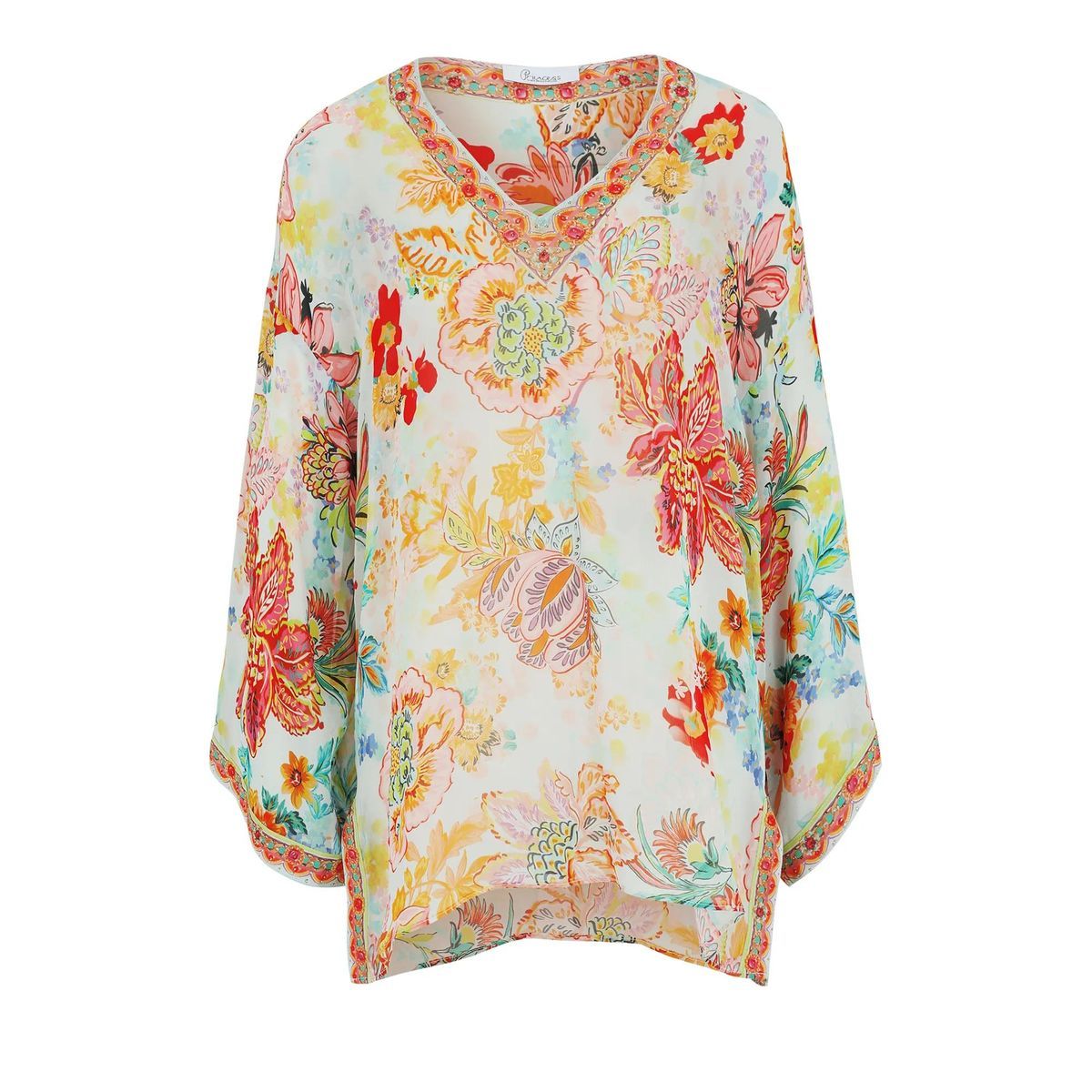 Tunika mit Blumenmuster und Schmucksteinen