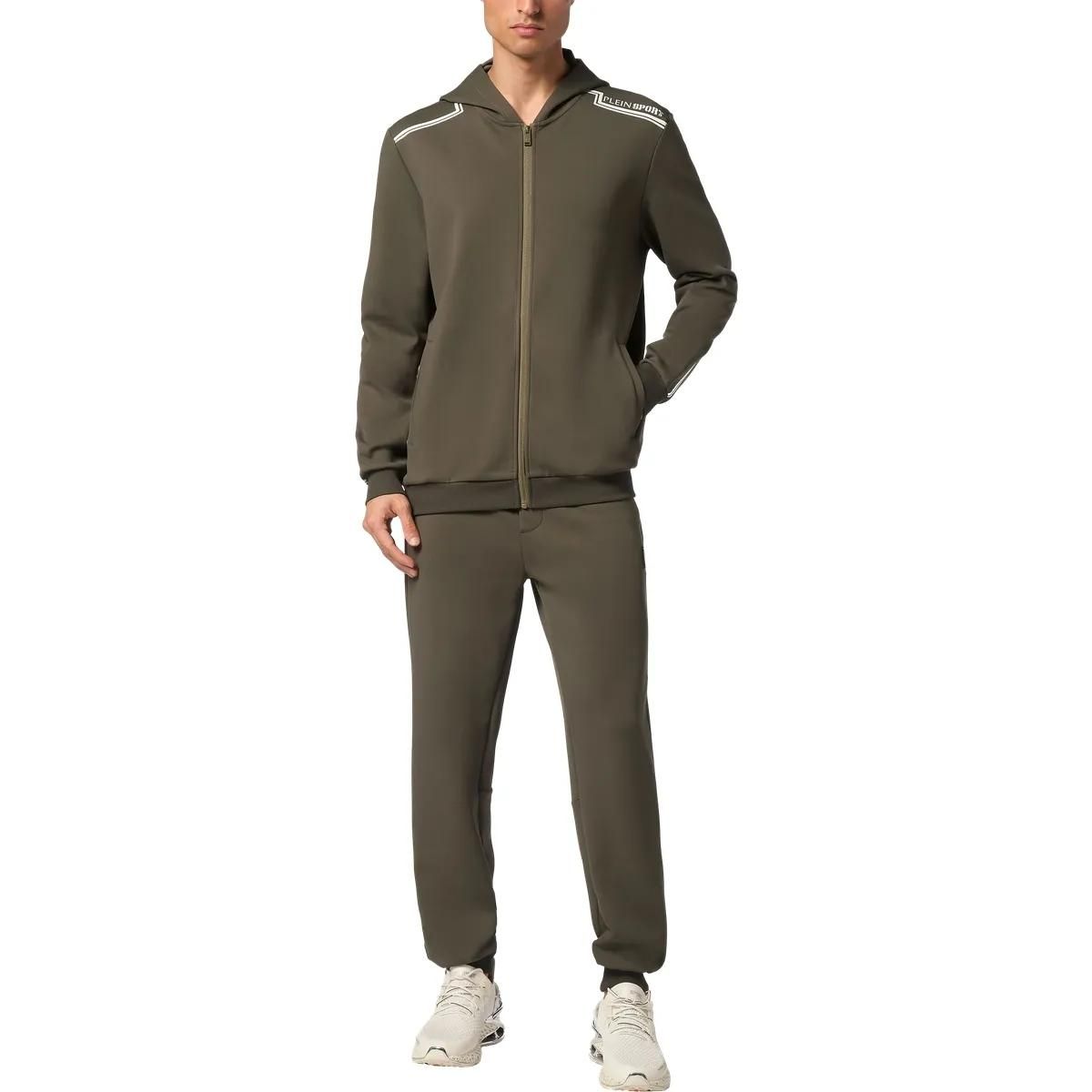 Olivgrüne sportliche Kapuzenjacke mit Reißverschluss
