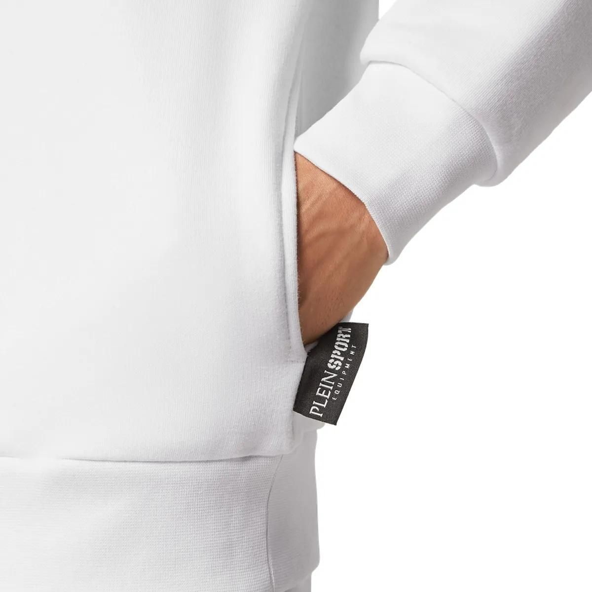 Weißes Fleece-Rundhals-Sweatshirt mit Aufnäher