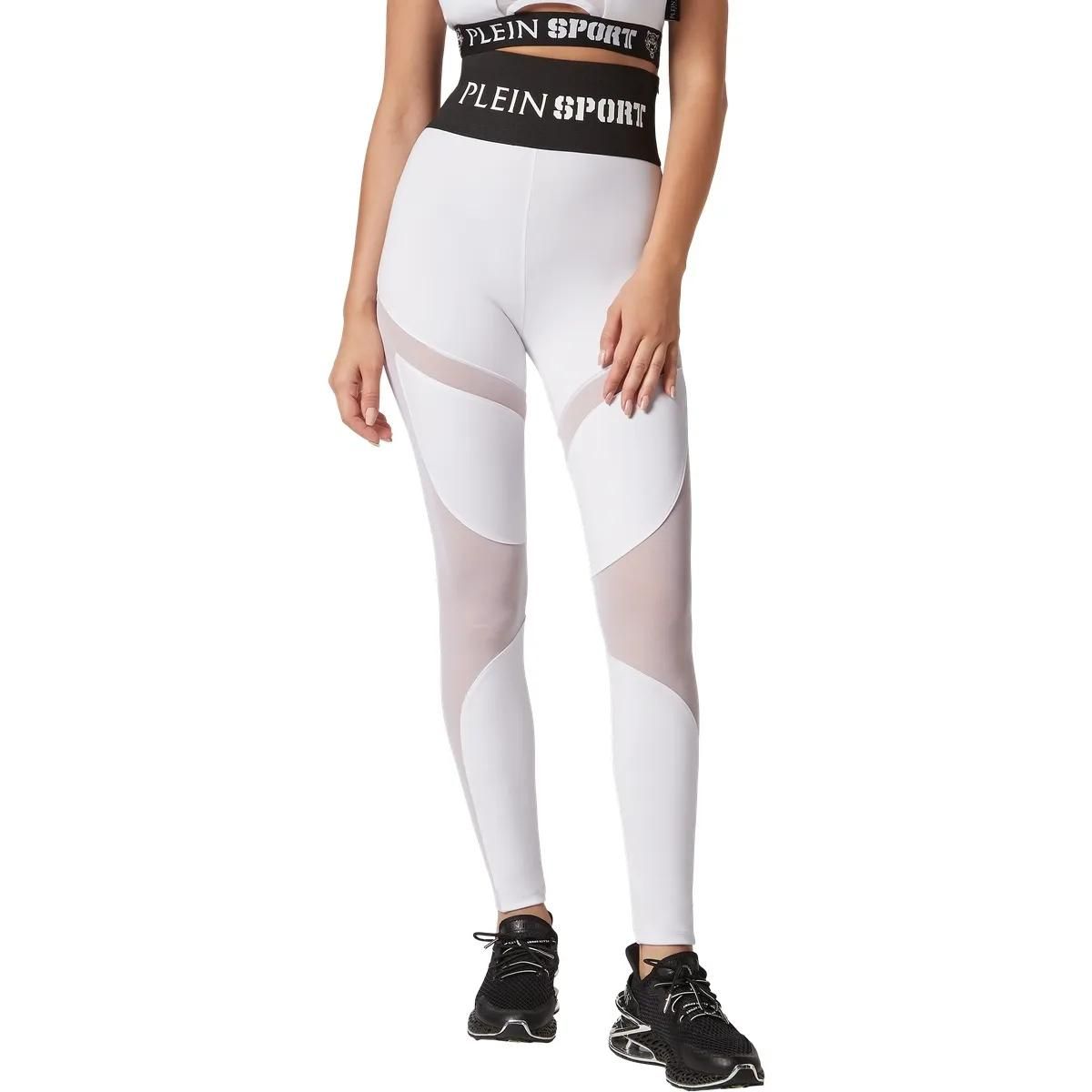 Weiße Sport Leggings mit Mesh-Einsätzen