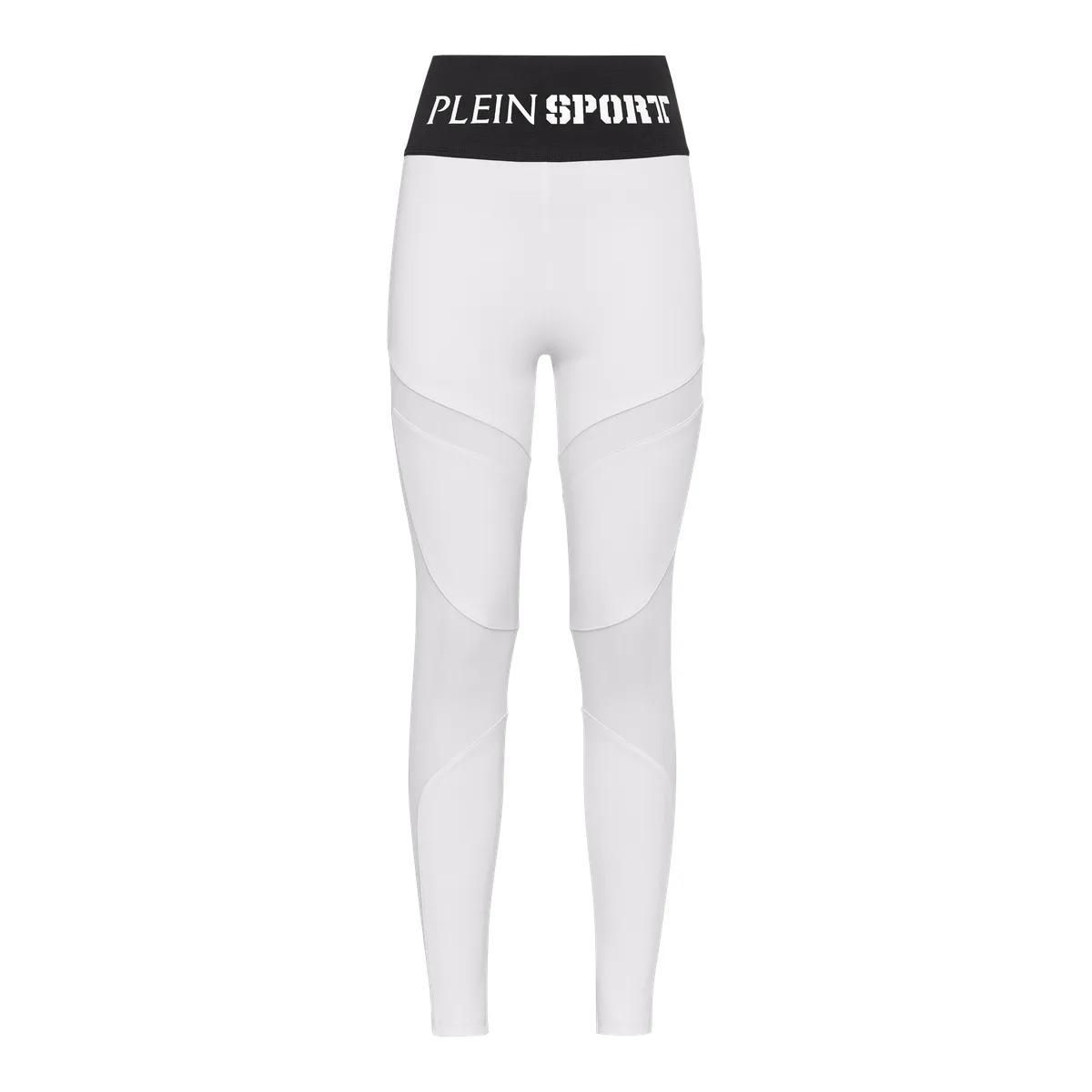Weiße Sport Leggings mit Mesh-Einsätzen