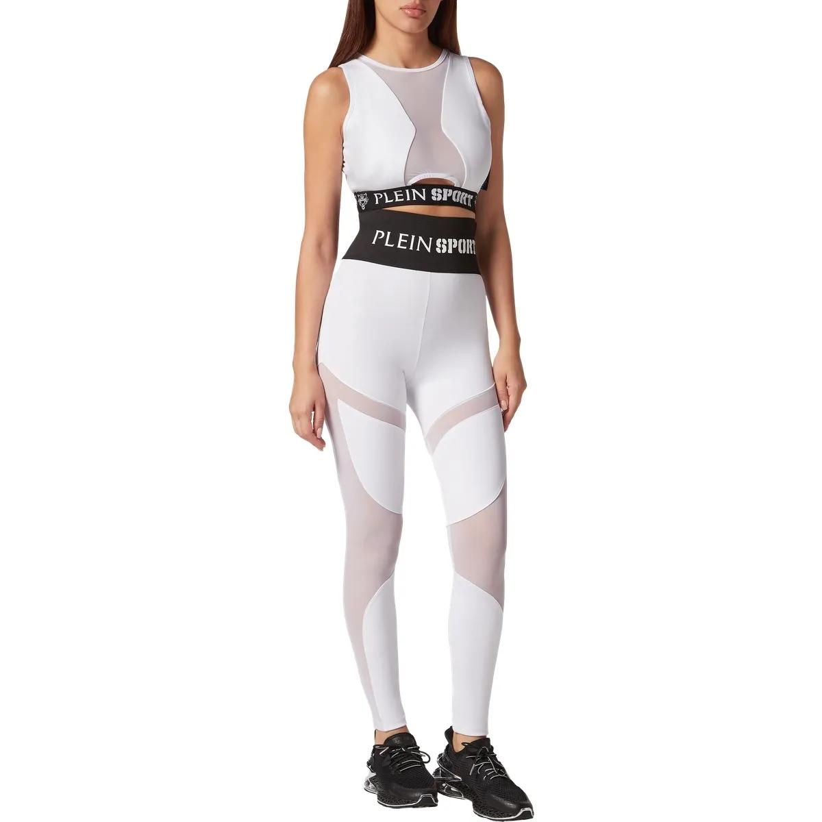 Weiße Sport Leggings mit Mesh-Einsätzen