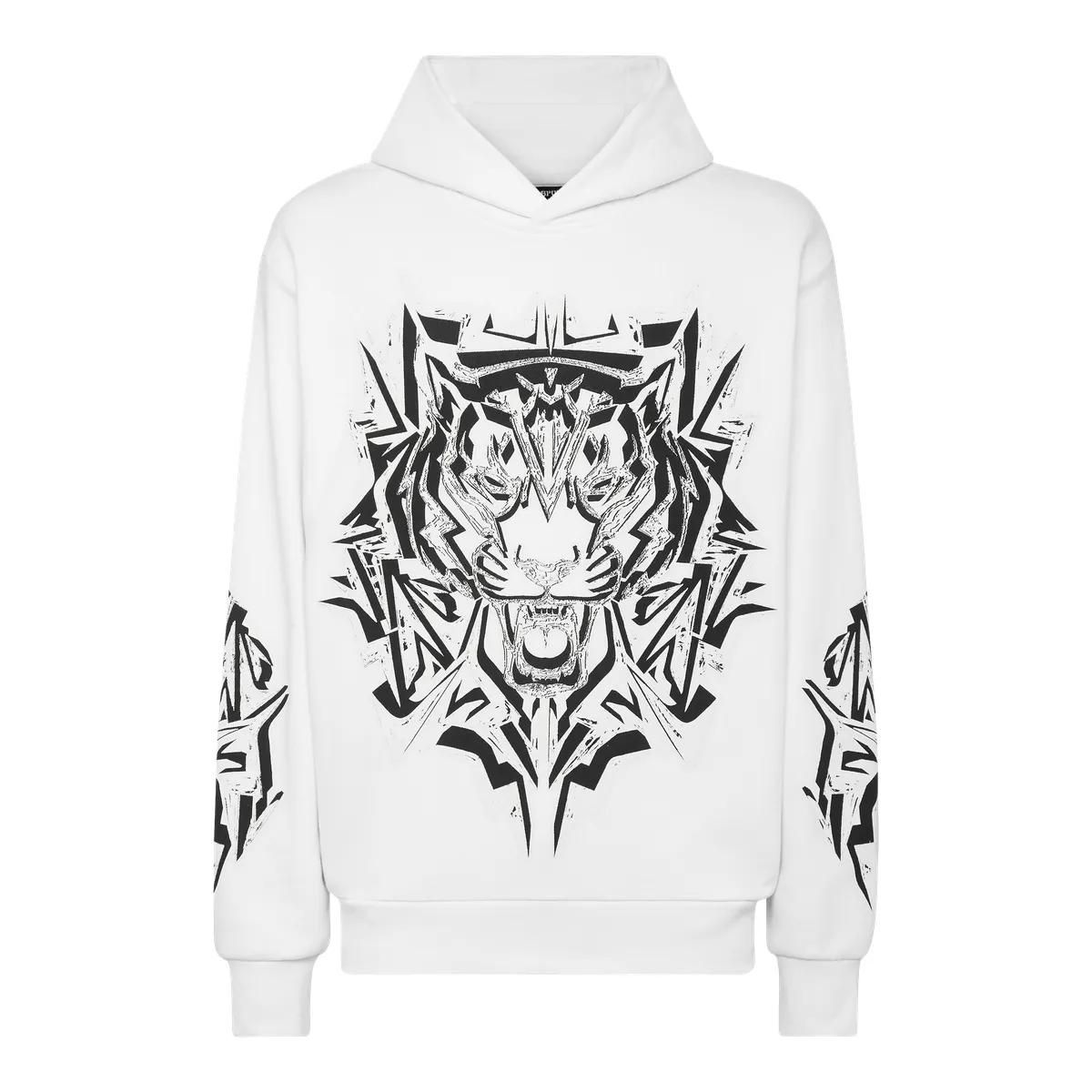 Baumwoll-Hoodie mit Grafik-Tigerprint