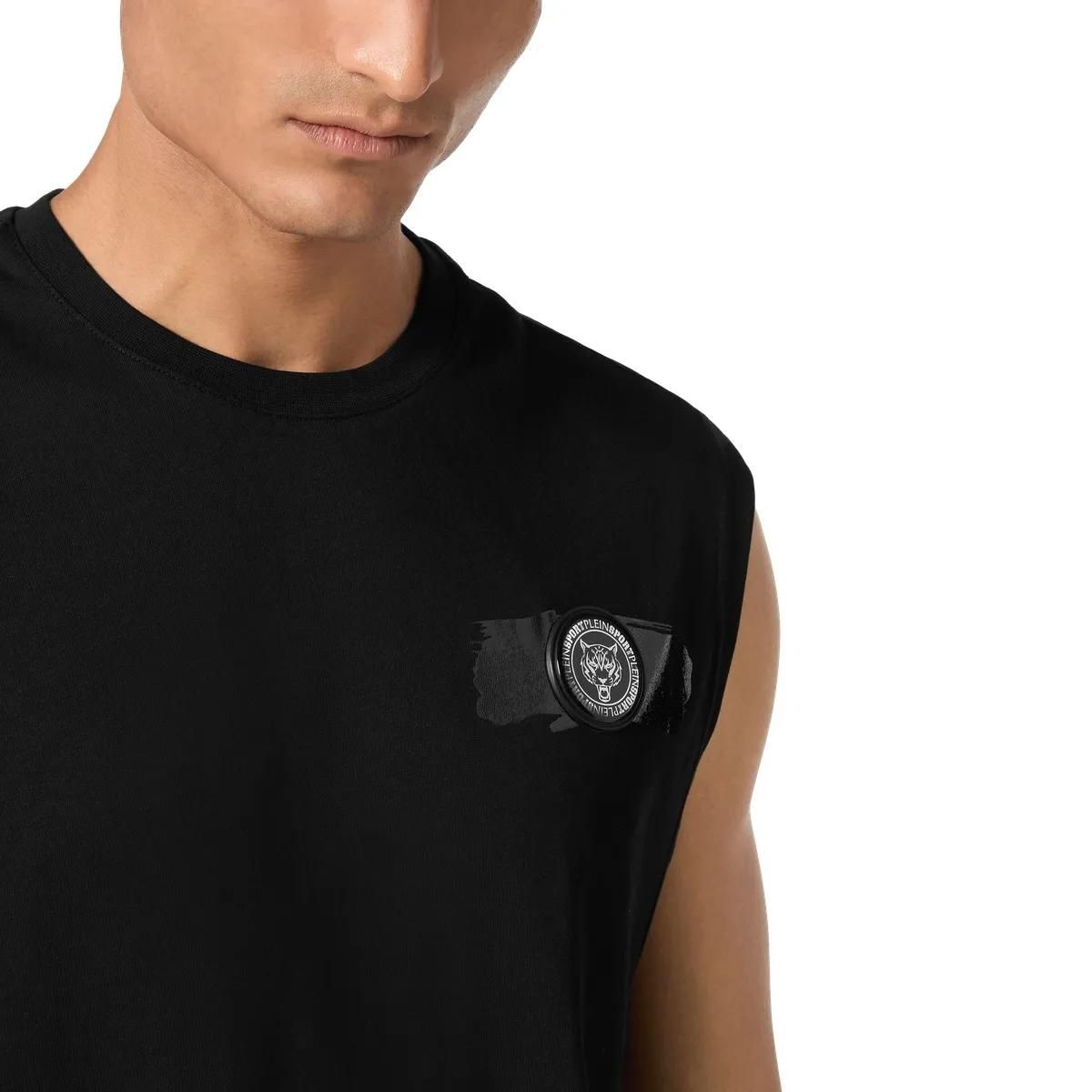 Schwarzes ärmelloses Sport-T-Shirt für Herren