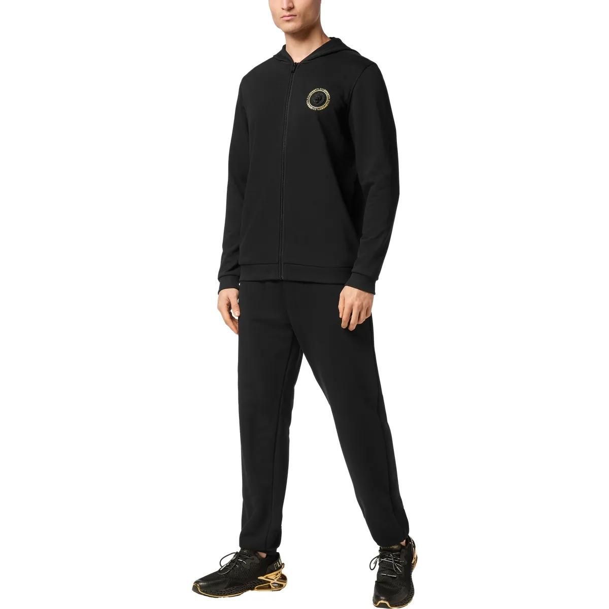 Schwarze Fleece-Sweatjacke mit Kapuze und Logo