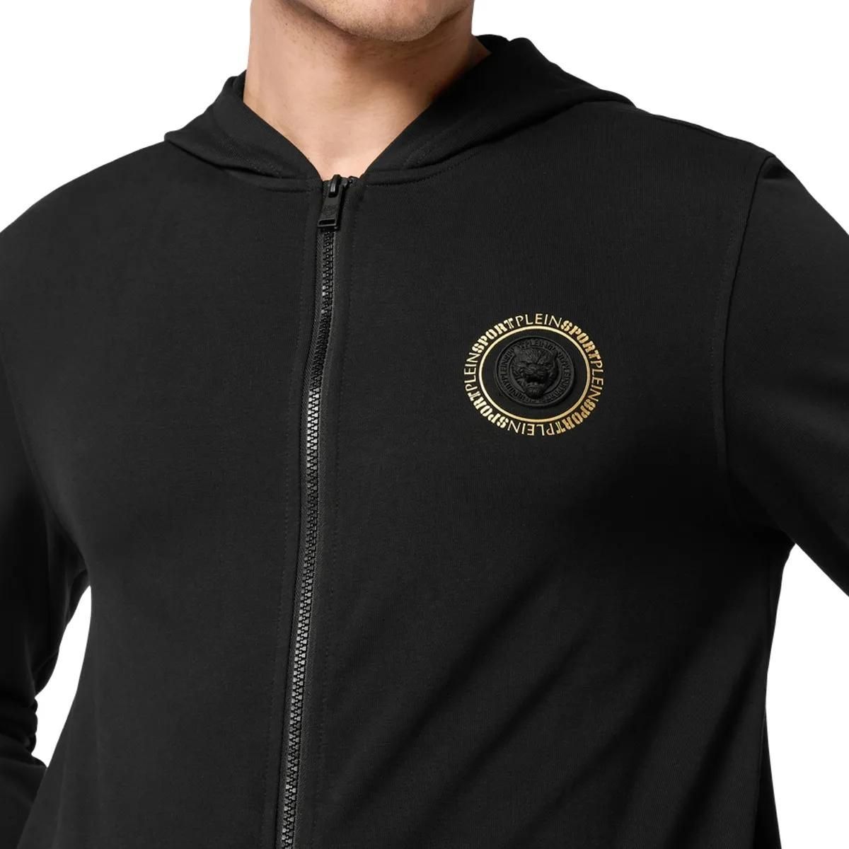 Schwarze Fleece-Sweatjacke mit Kapuze und Logo