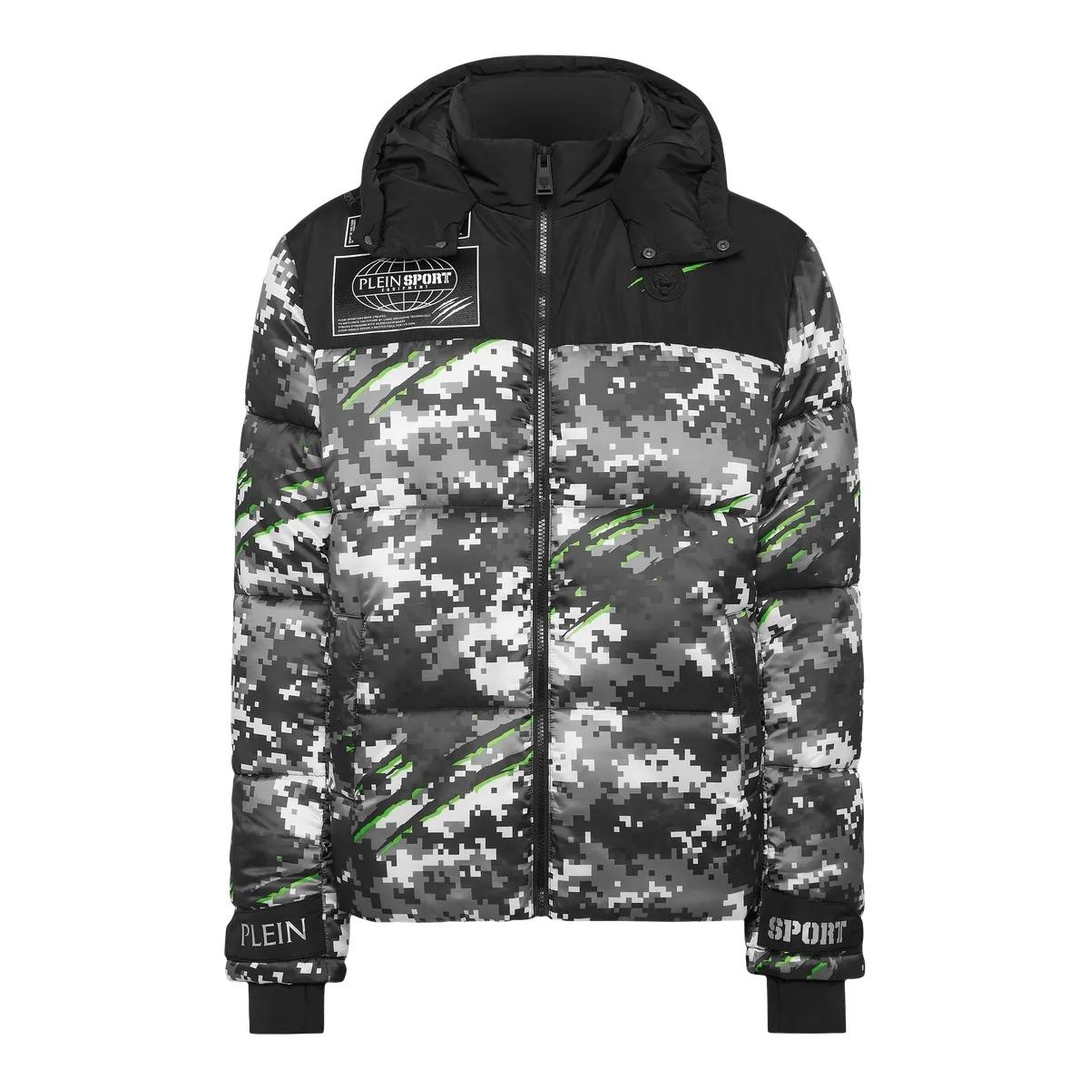 Gepolsterte Winterjacke mit Kapuze und Camouflage-Muster