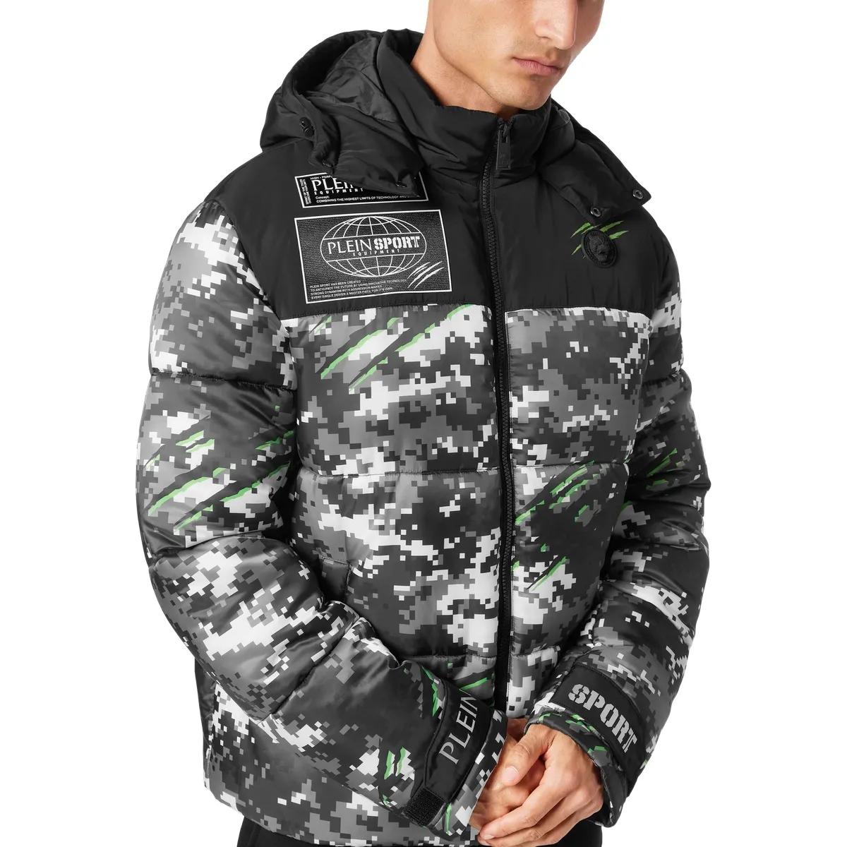 Gepolsterte Winterjacke mit Kapuze und Camouflage-Muster