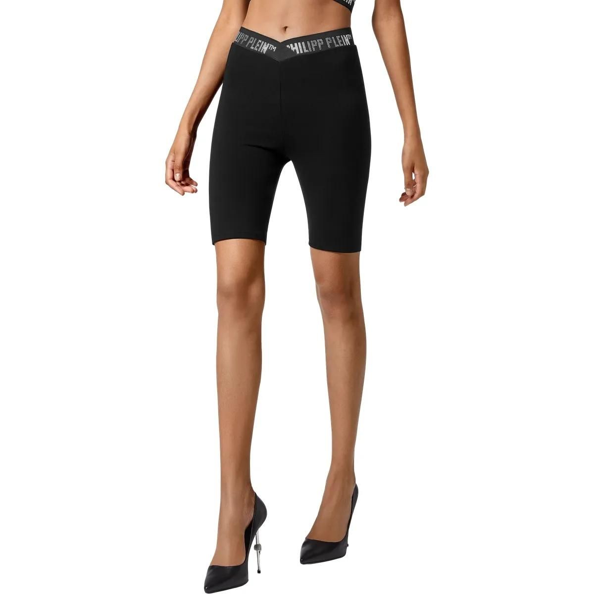 High-Waist Biker Shorts mit Strass-Logo