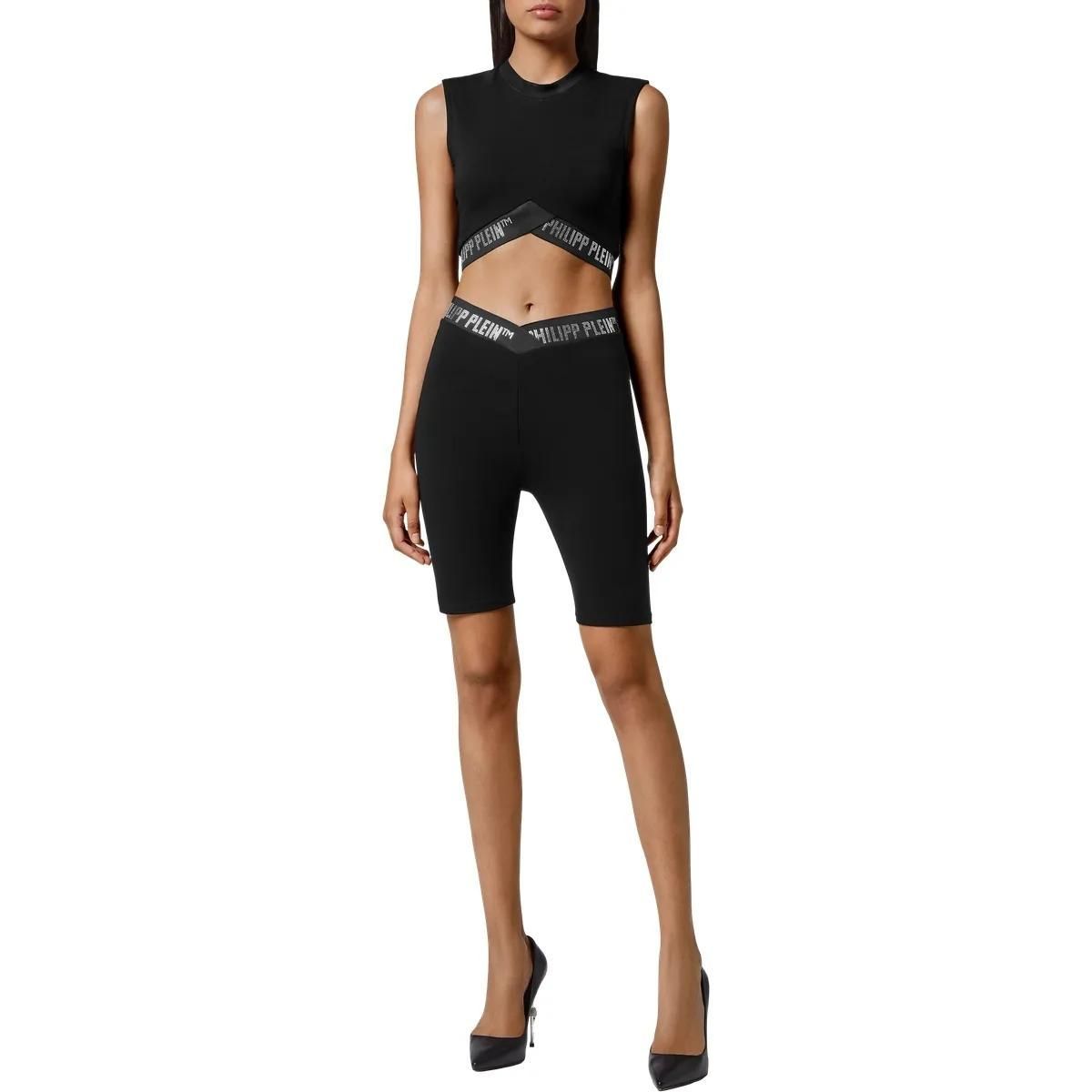 High-Waist Biker Shorts mit Strass-Logo