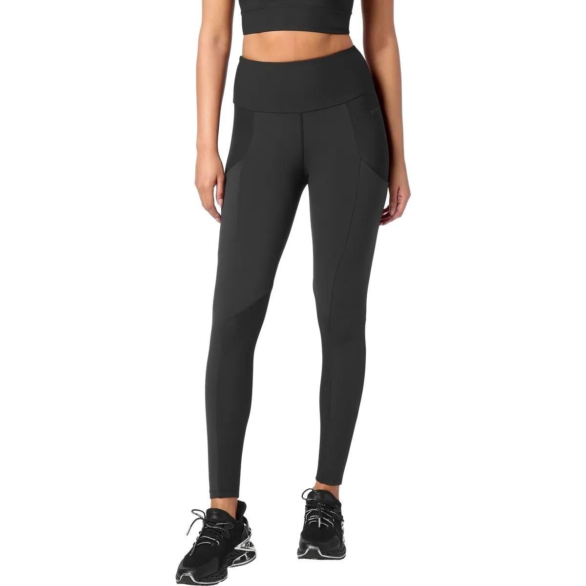 Schwarze, hochtaillierte Performance Leggings mit Taschen
