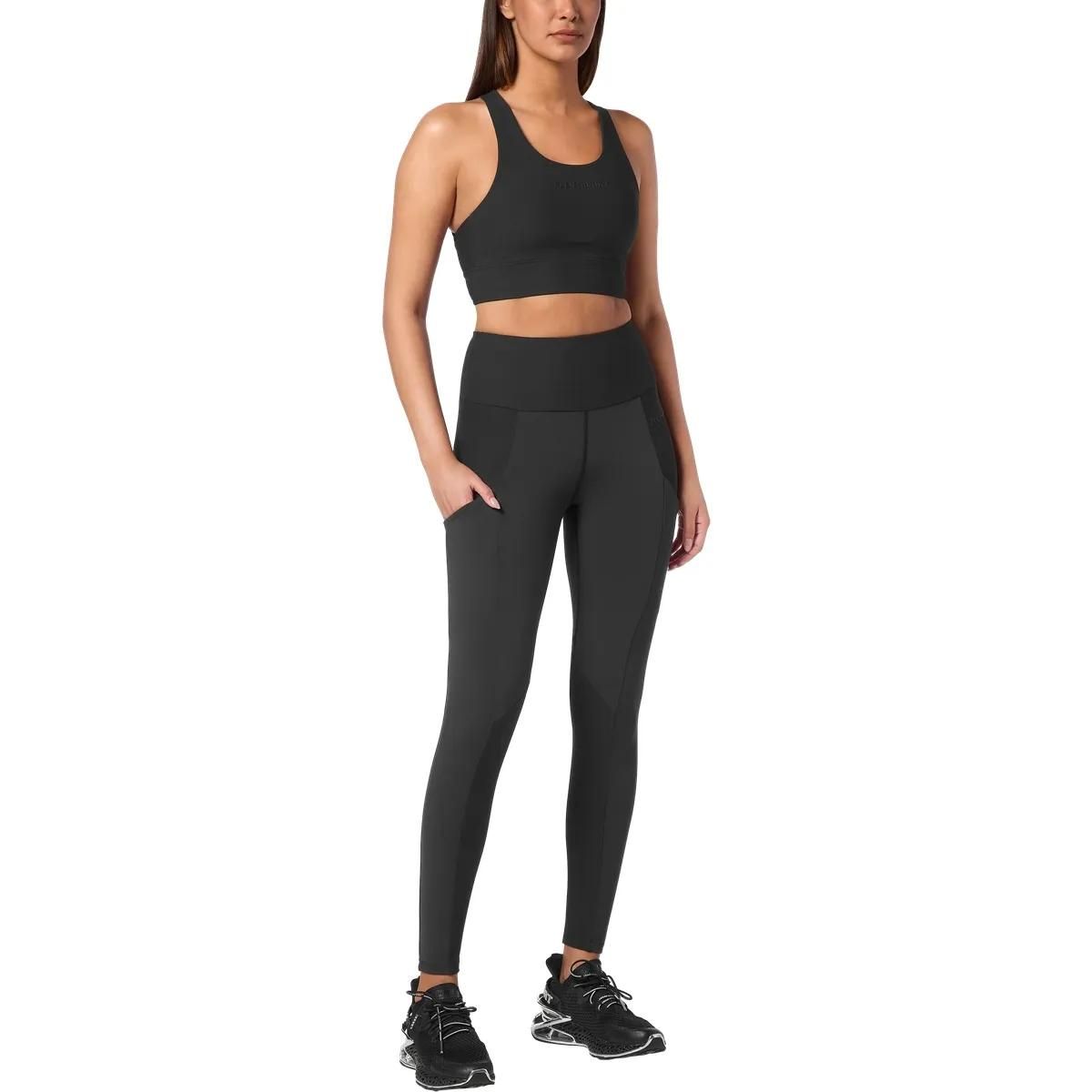 Schwarze, hochtaillierte Performance Leggings mit Taschen