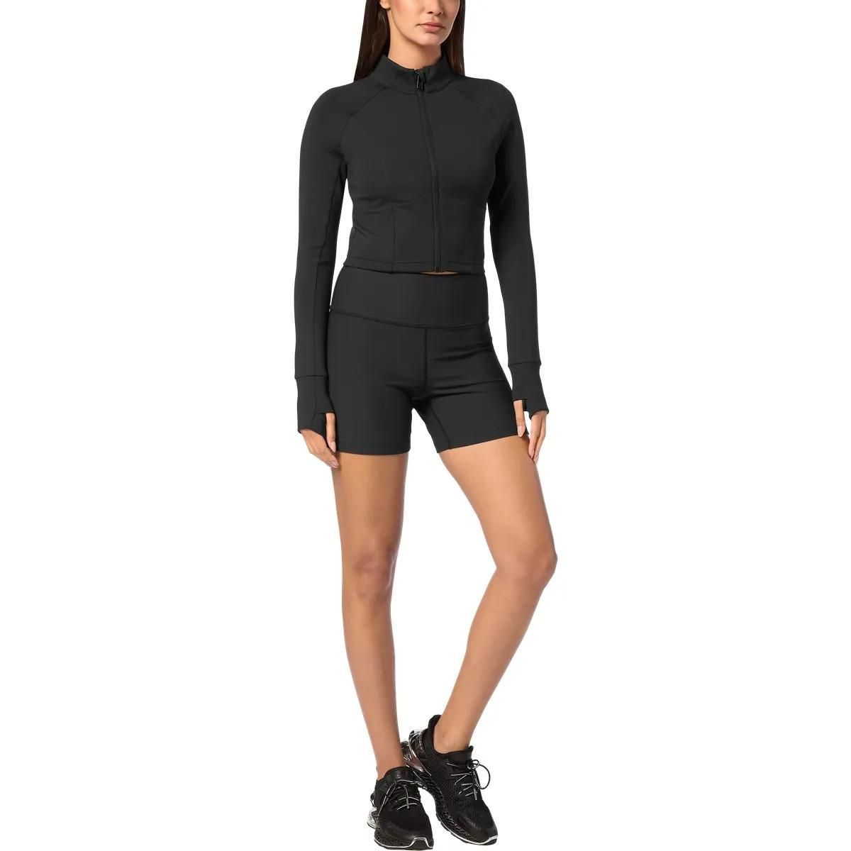 Schwarze gerippte Strickjacke mit Reißverschluss