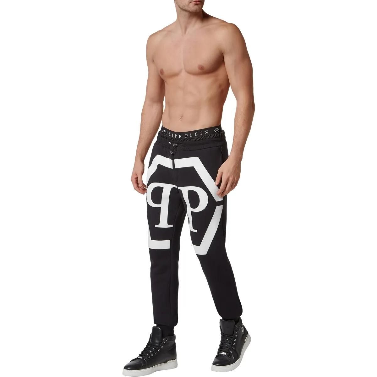 Schwarze Baumwoll-Jogginghose mit Logo-Print
