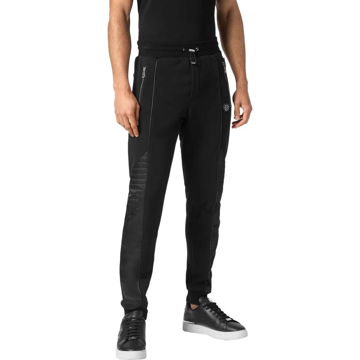 Schwarze Jogginghose aus Baumwollfleece mit Einsätzen