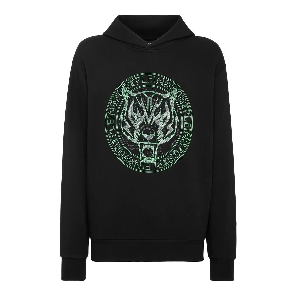 Fleece-Kapuzenpullover mit Tigergrafik