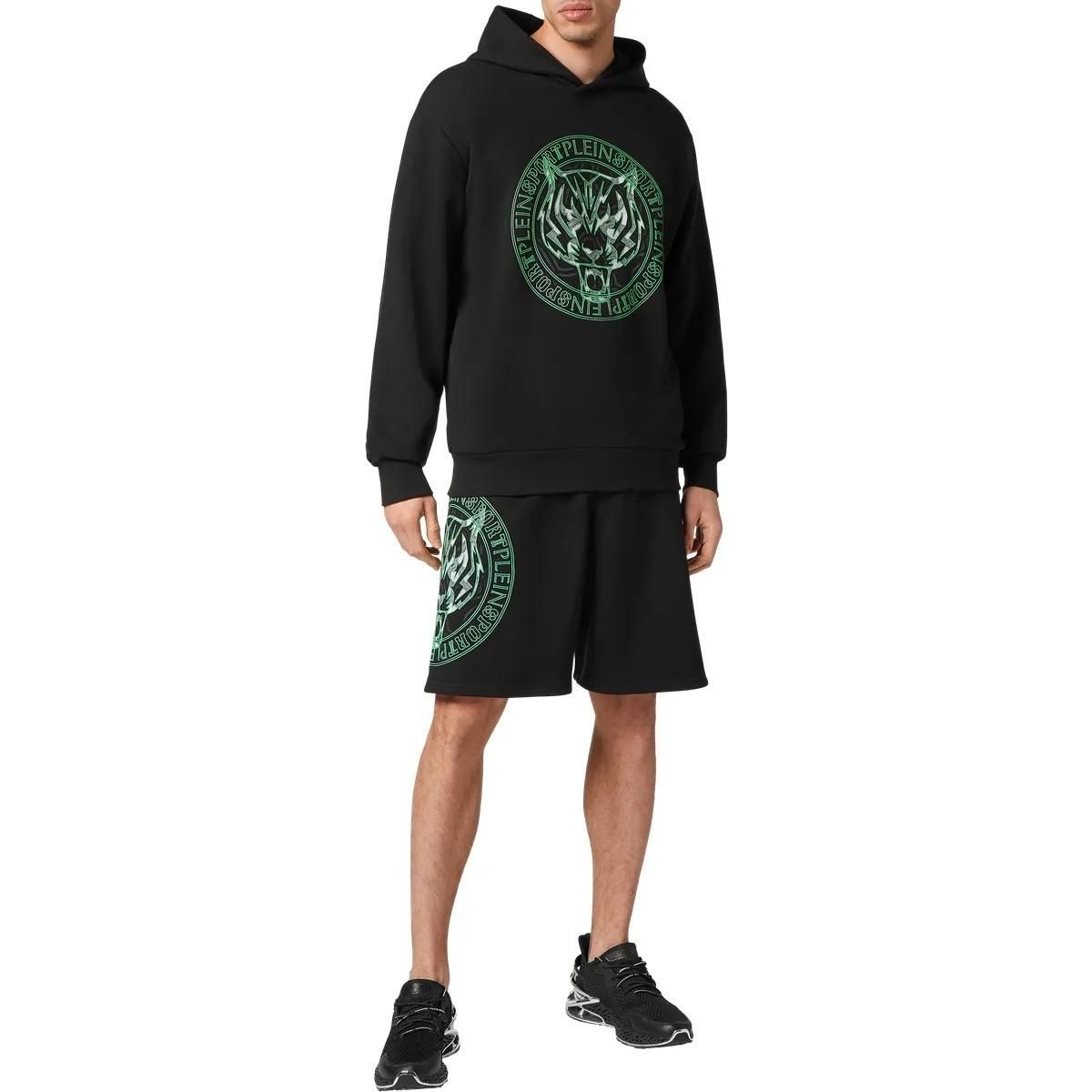 Fleece-Kapuzenpullover mit Tigergrafik