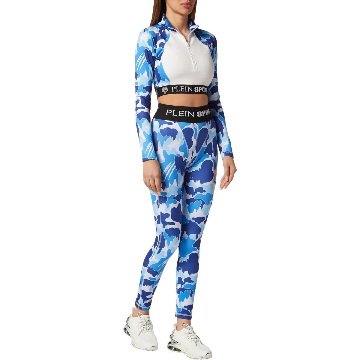 Blaue Leggings mit Camouflage-Muster