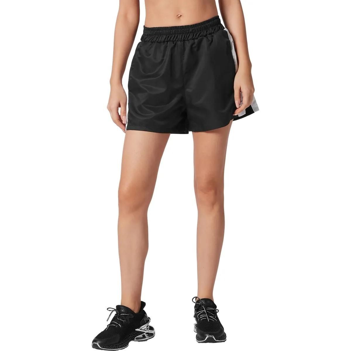 Schwarze Satin-Laufshorts mit Logo-Band