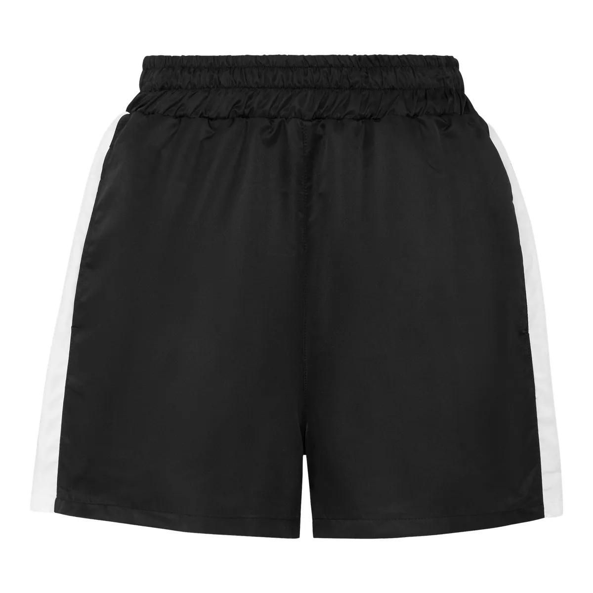 Schwarze Satin-Laufshorts mit Logo-Band
