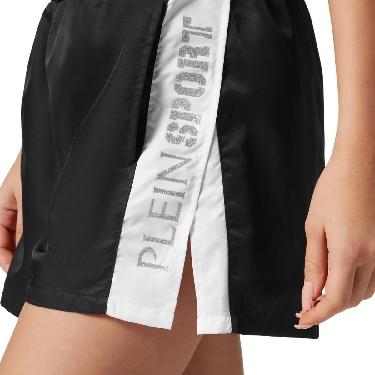 Schwarze Satin-Laufshorts mit Logo-Band