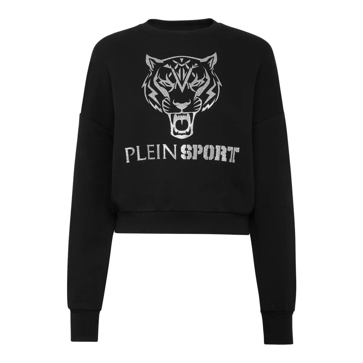 Verkürztes Fleecepullover mit Tigergrafik