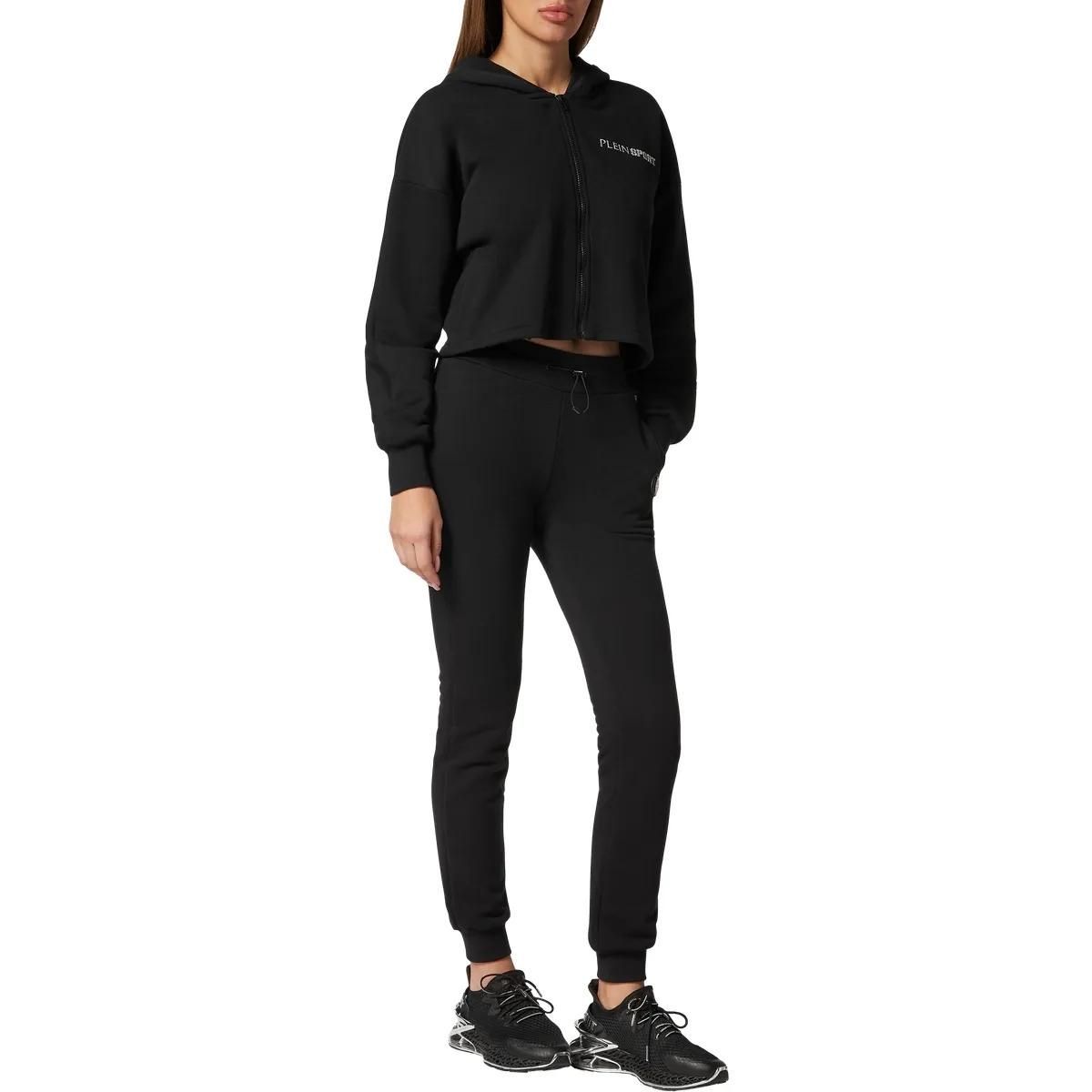 Schwarze Cropped Fleece Sweatjacke mit Reißverschluss