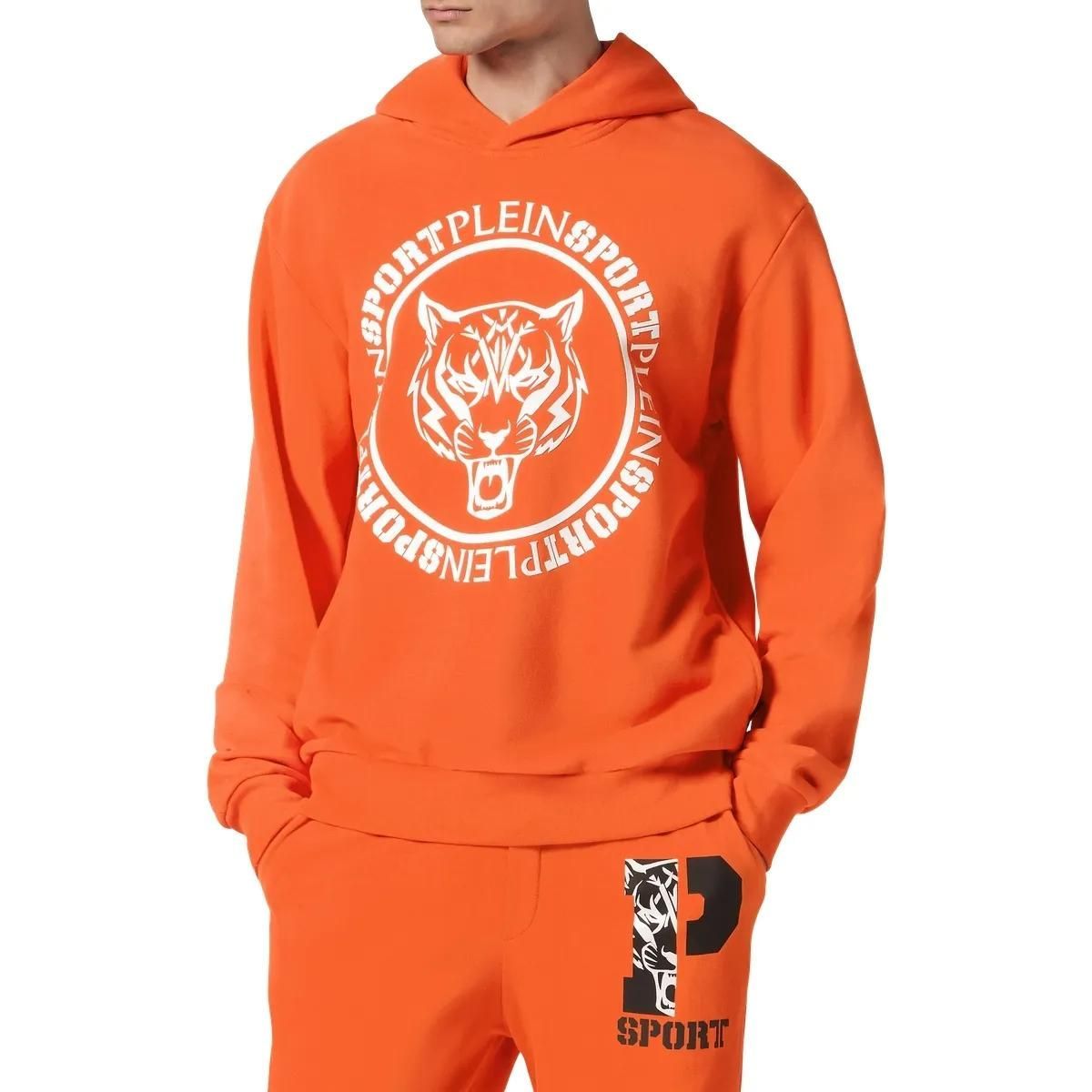 Orangefarbener Hoodie mit Grafikprint und Baumwollmischung