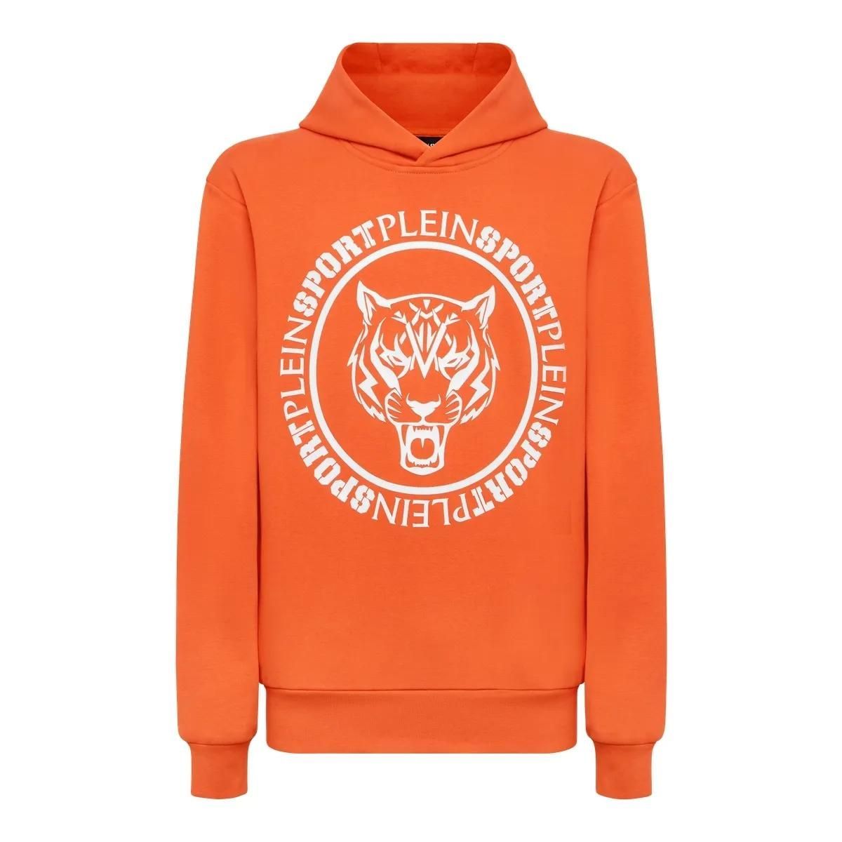 Orangefarbener Hoodie mit Grafikprint und Baumwollmischung