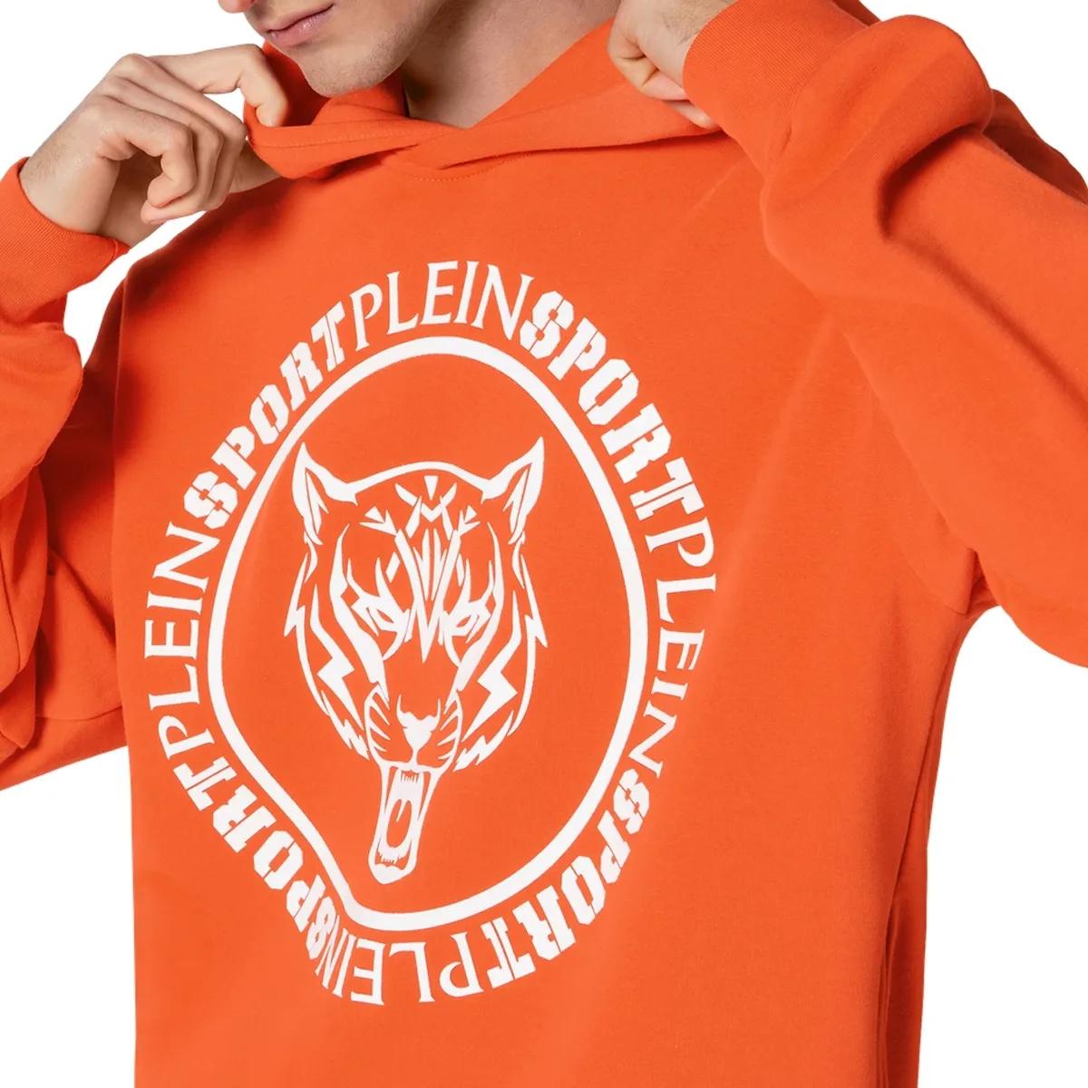 Orangefarbener Hoodie mit Grafikprint und Baumwollmischung