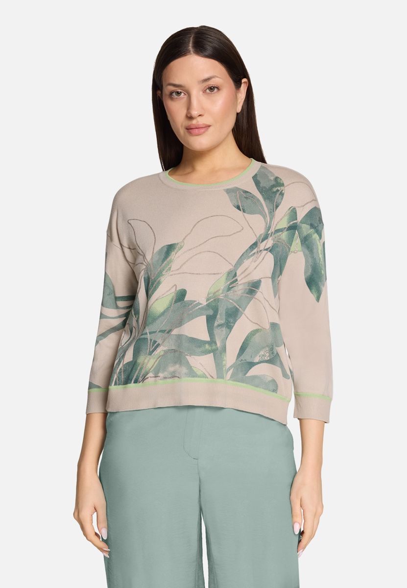 Strickpullover mit Blätterdruck und lockerer Passform